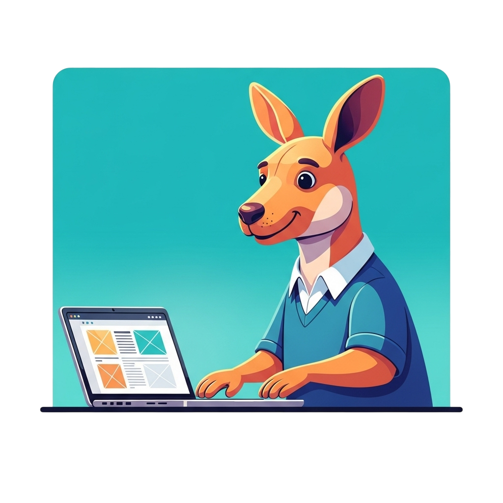 Kangaroo working on a laptop